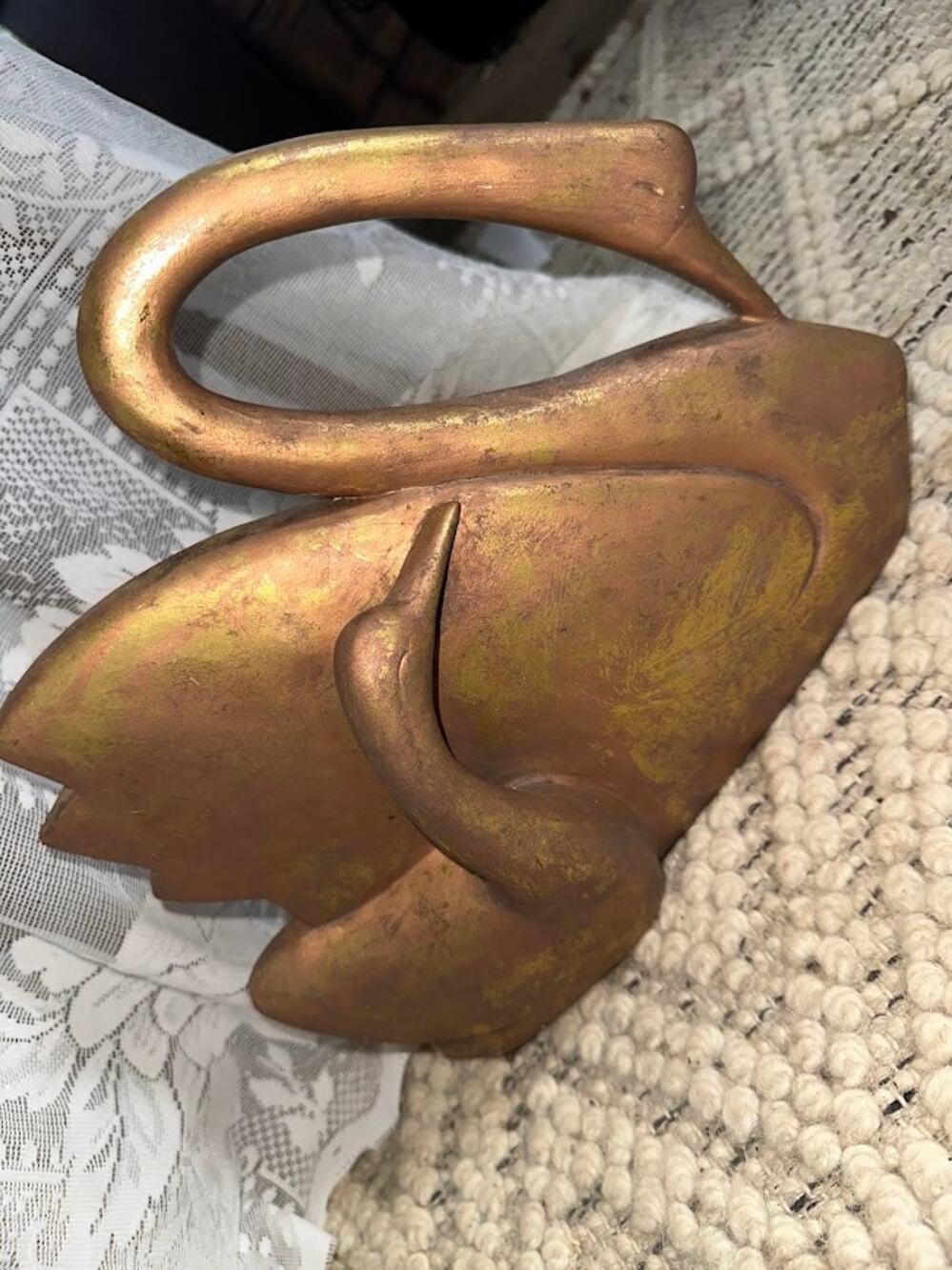 Swan Sculpture – Hollywood Regency Gold Tone Bird Figurine, 12.5” W